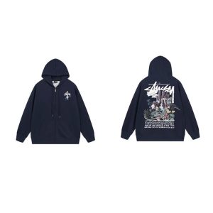 Stussy Navy Graphic Zip-Up Hoodie Streetwear