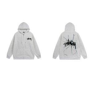 Stussy 8 Ball Zip Up Hoodie Grey Streetwear Sweatshirt