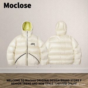 Stussy White Hooded Puffer Down Jacket Winter Coat
