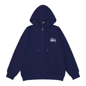 Stussy Navy Zip Up Logo Hoodie Streetwear Jacket
