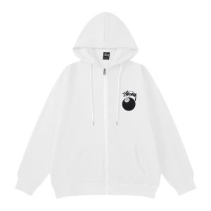 Stussy 8 Ball White Zip Up Hoodie
