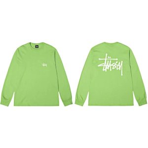 Stussy Green Long Sleeve Logo T-Shirt Men Streetwear