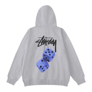 Stussy Dice Logo Grey Pullover Hoodie Streetwear