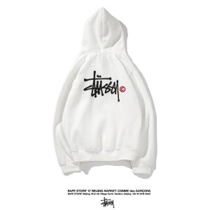 Stussy Logo White Pullover Hoodie Streetwear Sweatshirt