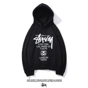 Stussy World Tour Black Pullover Hoodie Streetwear