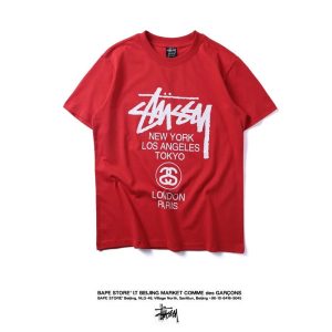 Stussy Red Printed Graphic Logo Cotton T-Shirt Streetwear