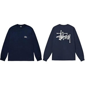 Stussy Navy Long Sleeve Logo T-Shirt