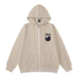 Stussy 8 Ball Beige Zip Up Hoodie
