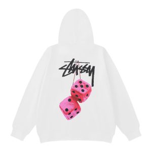 Stussy Pink Dice Graphic White Pullover Hoodie
