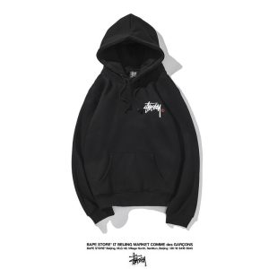 Stussy Black Logo Pullover Hoodie Mens Streetwear