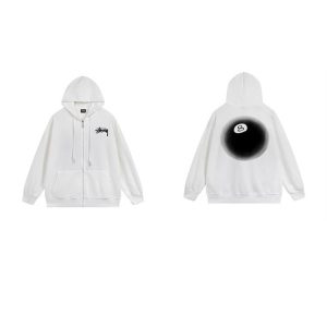 Stussy 8 Ball White Zip Up Hoodie