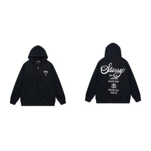 Stussy Black Zip Hoodie World Tour Logo Sweatshirt