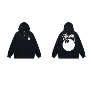 Stussy 8 Ball Black Zip Up Hoodie Streetwear Jacket