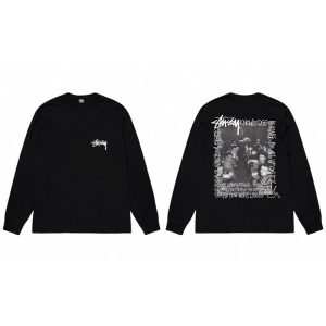 Stussy Black Long Sleeve Graphic T-Shirt Men Streetwear Tee