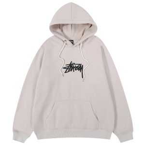 Stussy Logo Beige Pullover Hoodie Streetwear Sweatshirt