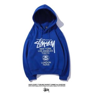 Stussy Cities Logo Blue Pullover Hoodie Streetwear
