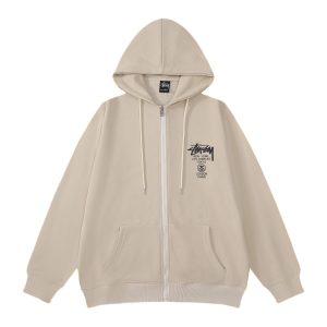 Stussy World Tour Beige Zip Hoodie