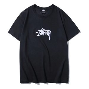 Stussy Black Logo Short Sleeve Cotton T-Shirt Men
