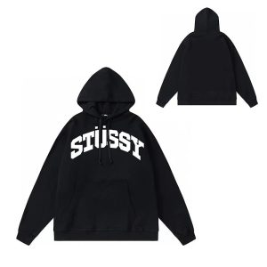 Stussy Logo Black Pullover Hoodie Mens Streetwear