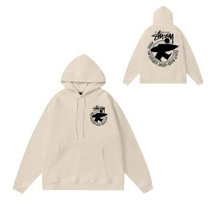 Stussy Graphic Logo Pullover Hoodie Beige Streetwear Top