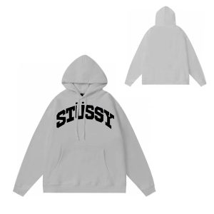 Stussy Logo Grey Pullover Hoodie Streetwear Sweatshirt