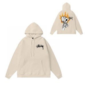 Stussy Dice Flame Graphic Beige Pullover Hoodie
