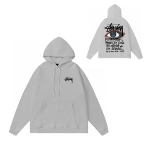Stussy Grey Graphic Logo Pullover Hoodie Streetwear