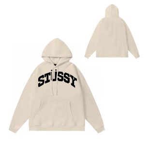 Stussy Beige Logo Pullover Hoodie Streetwear Sweatshirt