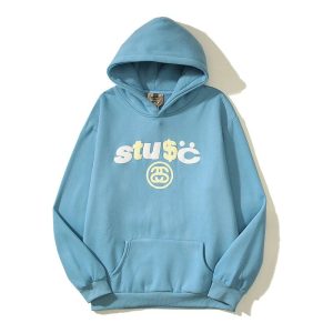 Stussy Blue Logo Pullover Hoodie Streetwear Sweatshirt