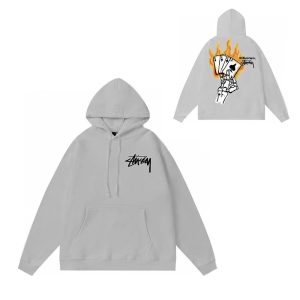 Stussy Playing Cards Flame Graphic Grey Hoodie