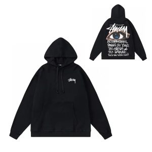 Stussy Black Graphic Logo Pullover Hoodie Streetwear