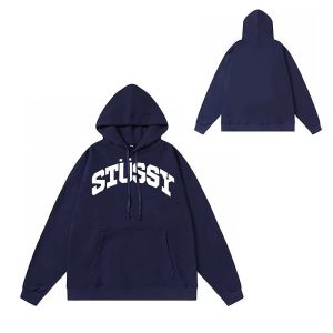 Stussy Navy Logo Pullover Hoodie for Men Women