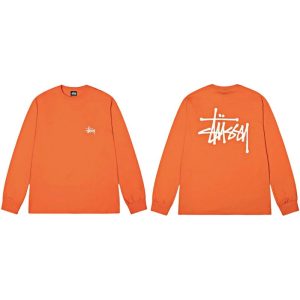Stussy Orange Long Sleeve Logo T-Shirt