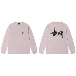 Stussy Basic Logo Pink Long Sleeve T-Shirt