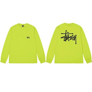 Stussy Neon Green Logo Long Sleeve T-Shirt