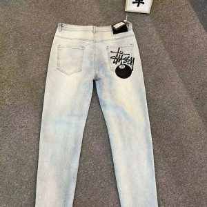 Stussy 8 Ball Logo Light Blue Denim Jeans Pants