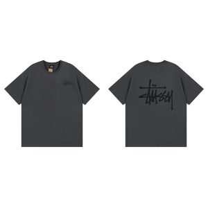 Stussy Logo Graphic Dark Gray Short Sleeve T-Shirt