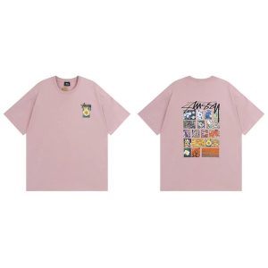 Stussy Pink Floral Graphic Short Sleeve T-Shirt
