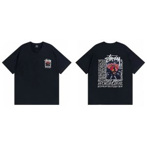Stussy Black Rose Graphic Short Sleeve T-Shirt