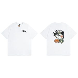 Stussy Floral Back Logo White Graphic T-Shirt