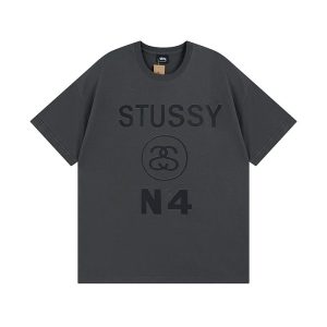 Stussy N4 Logo Graphic Black Short Sleeve Cotton T-Shirt