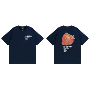 Stussy Strawberry Graphic Navy T-Shirt Streetwear Tee