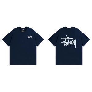 Stussy Logo Print Navy Short Sleeve T-Shirt
