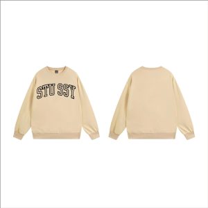 Stussy Beige Logo Crewneck Sweatshirt Long Sleeve Sweater
