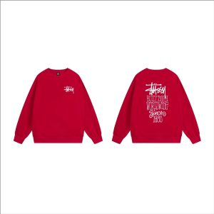 Stussy Red Logo Crewneck Sweater Unisex Streetwear