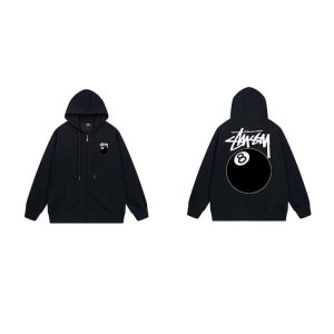 Stussy 8 Ball Black Zip Up Hoodie Streetwear