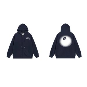 Stussy 8 Ball Zip Hoodie Navy Streetwear Jacket