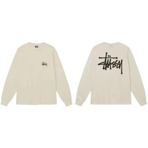 Stussy Logo Long Sleeve Cream T-Shirt Streetwear