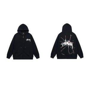 Stussy Black Zip Up Graphic Hoodie Streetwear Jacket
