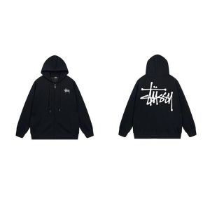 Stussy Black Zip Up Logo Hoodie Streetwear